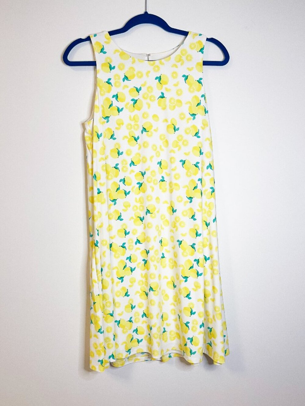 Papagallo Lemon Print Sleeveless Dress M White Yellow A-Line Garden Party